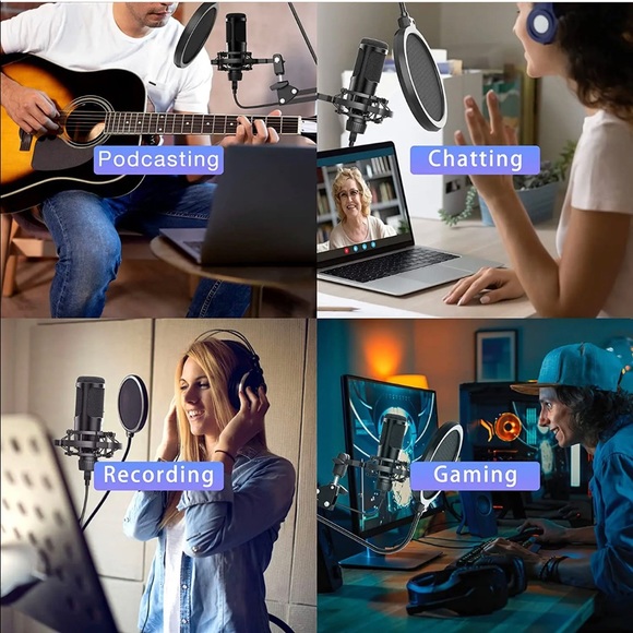 USB Microphone Kit Streaming Podcast PC Cardioid Condenser Computer Mic New! - Picture 2 of 12